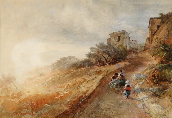 Entering Italian town by Oswald Achenbach